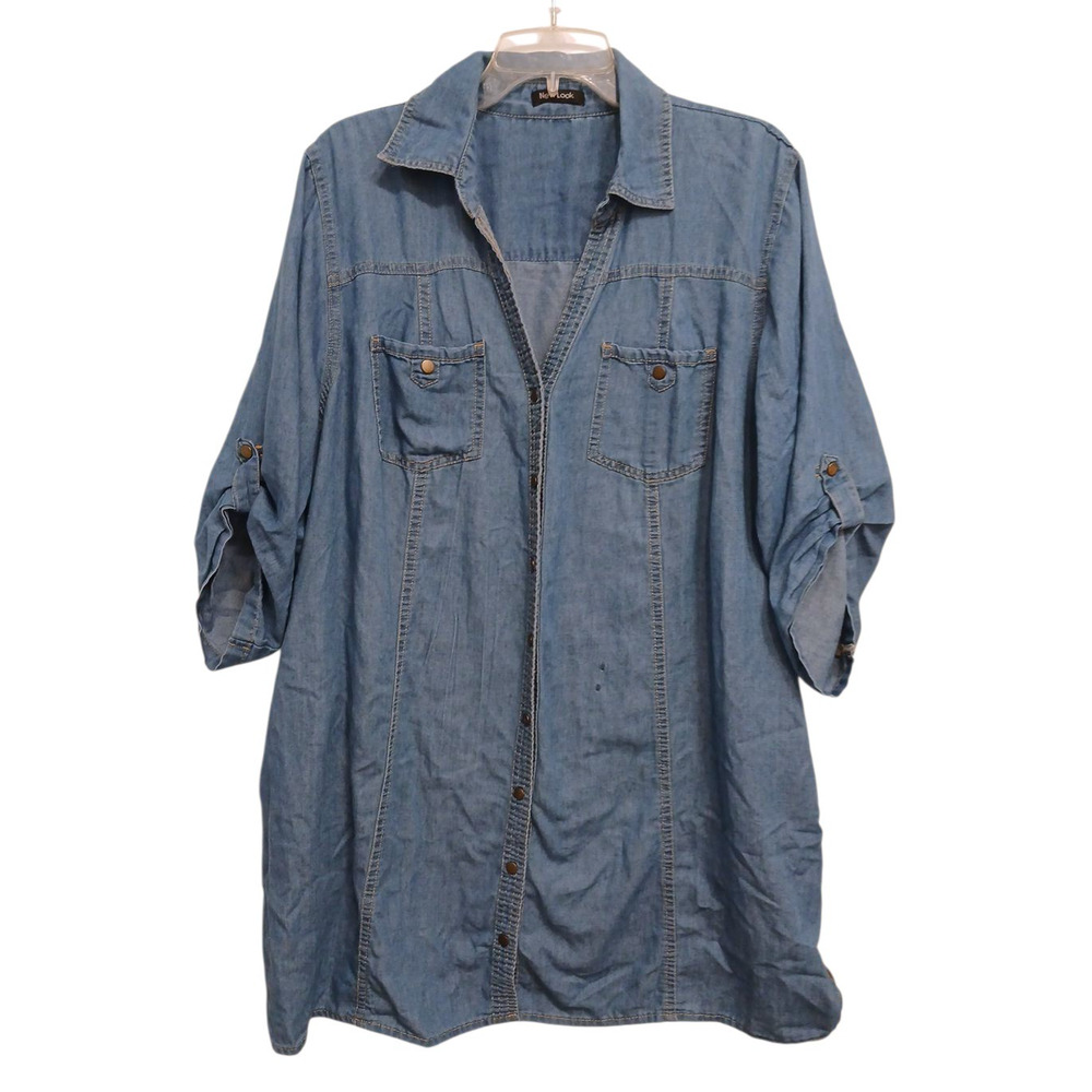 New Look Light Blue Denim Midi Shirt Dress